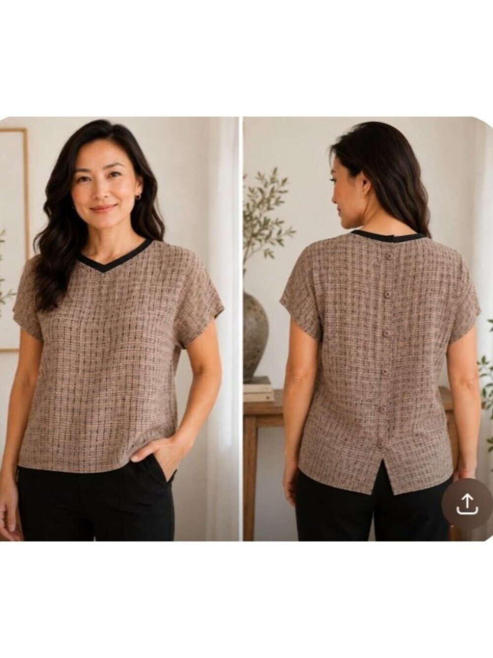 VTG 80s Linda Allard Ellen Tracy Size 4 Petite Quiet Luxury Silk Plaid Blouse